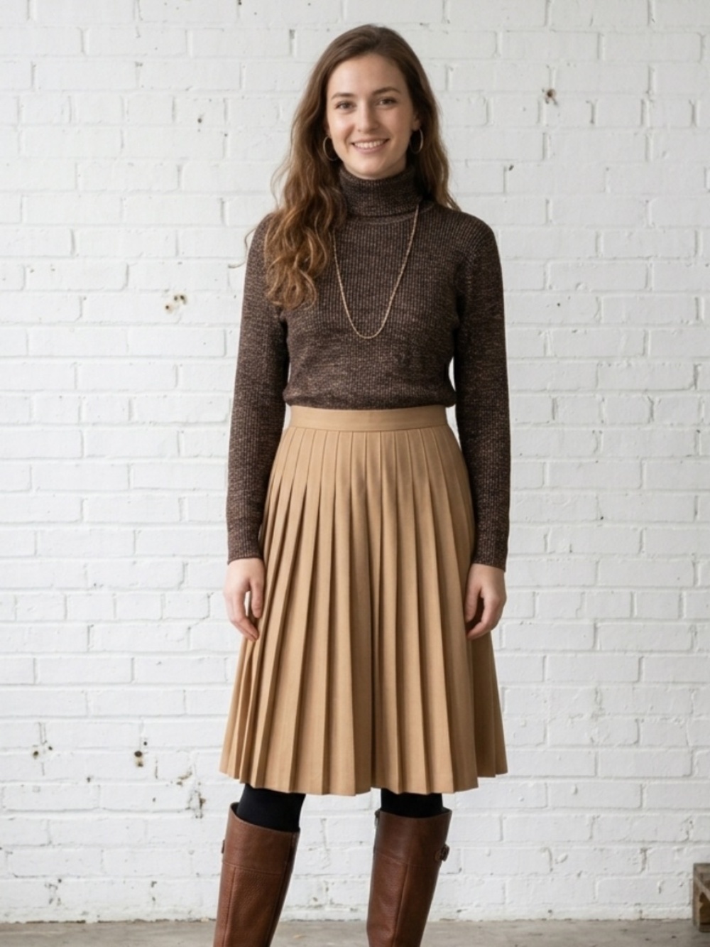 90's Brown Metallic Turtleneck L Ribbed Knit Dark Academia Whimsigoth Fall